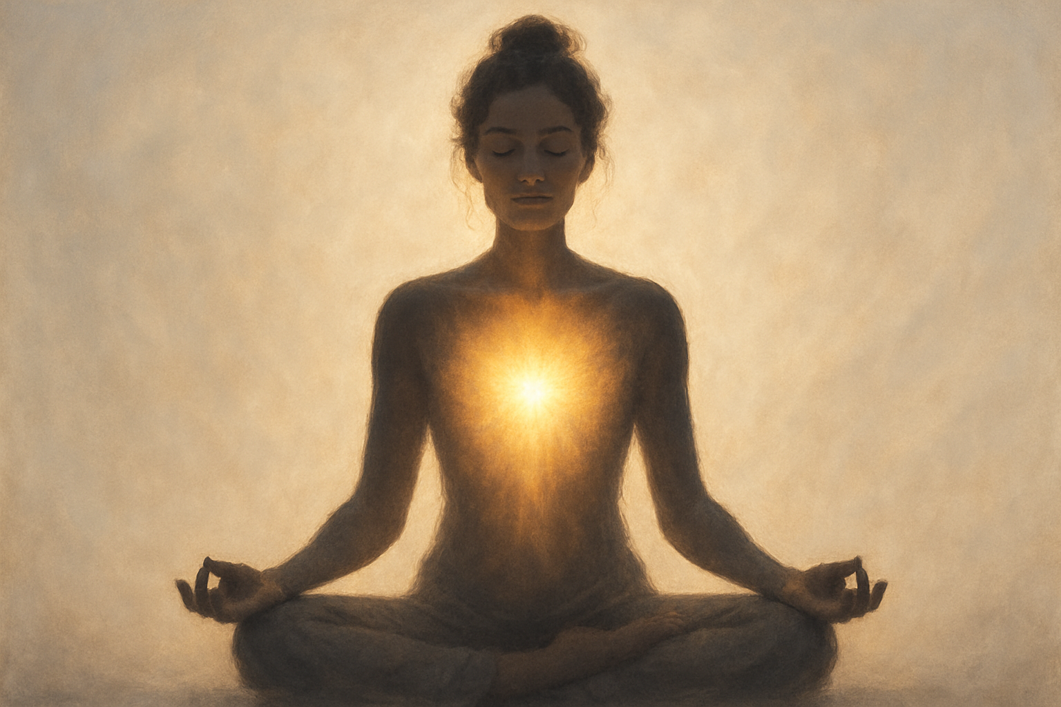 mujer meditando, silueta femenina con brillo interior o un icono de conexión interna